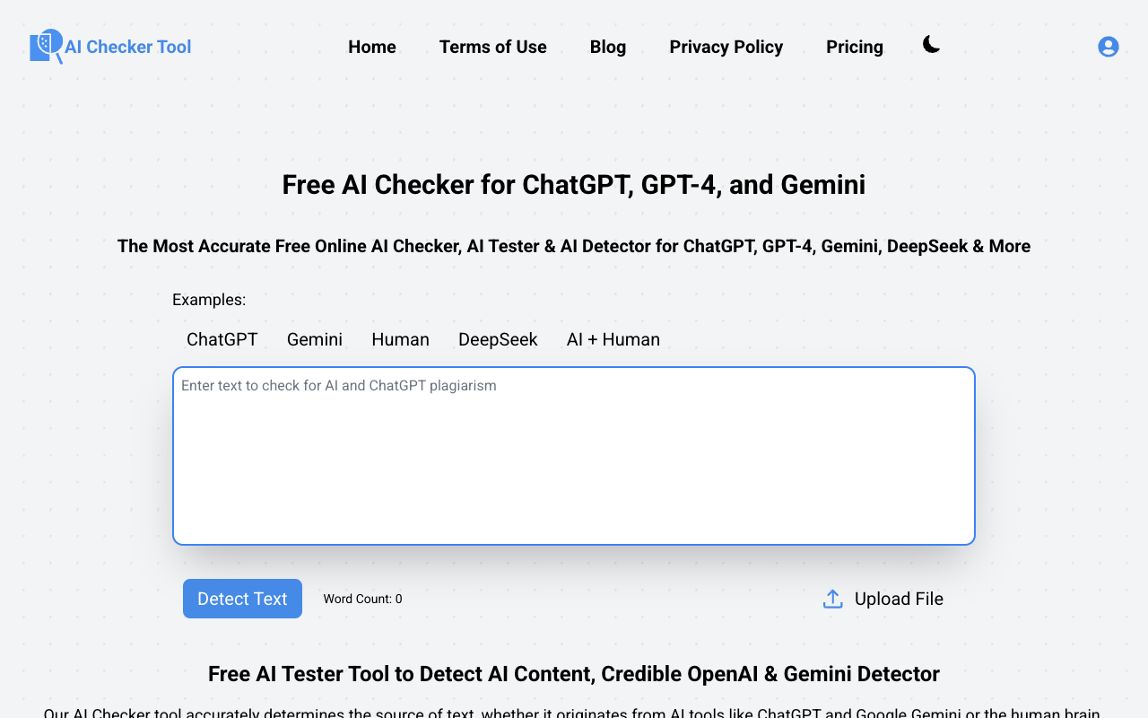AI Checker Tool - 免费 AI 内容检测器 人工智能 文本检测