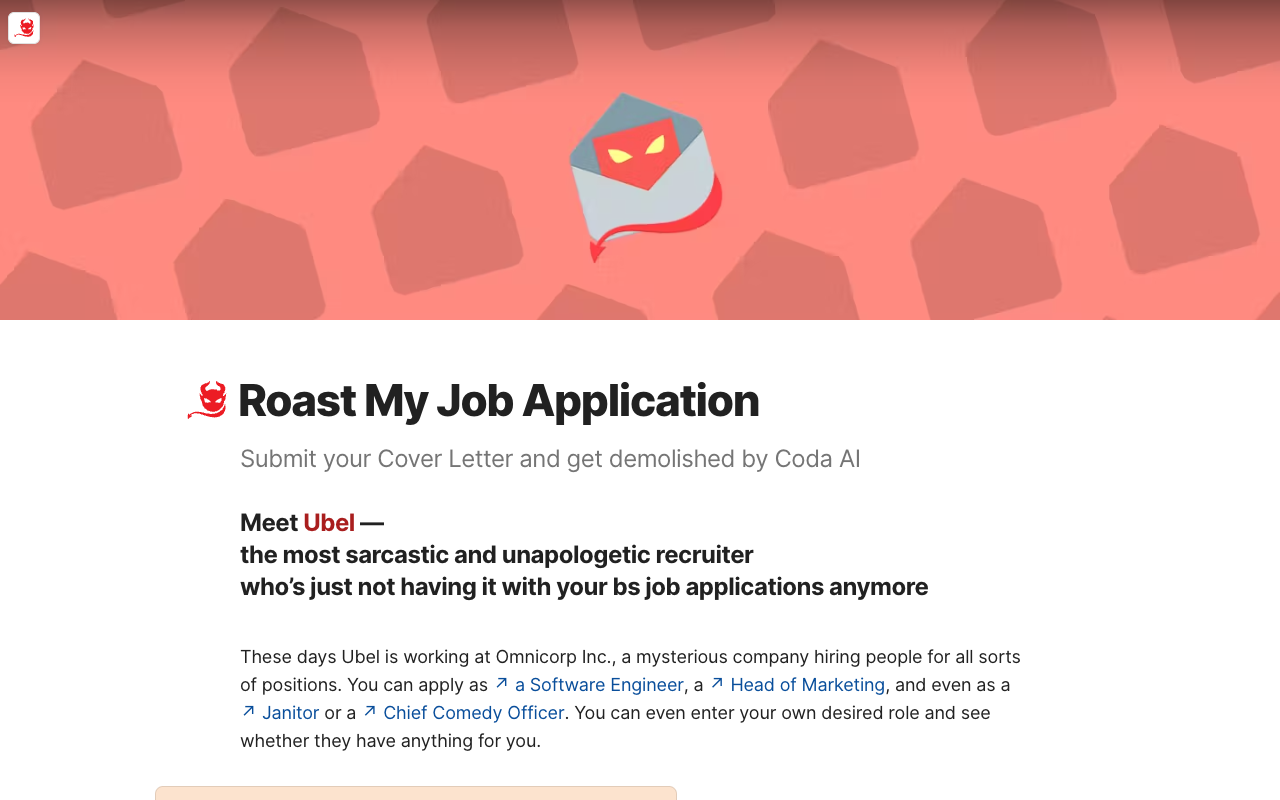 Roast My Job Application - 提交你的求职信，让 Coda AI 予以无情吐槽