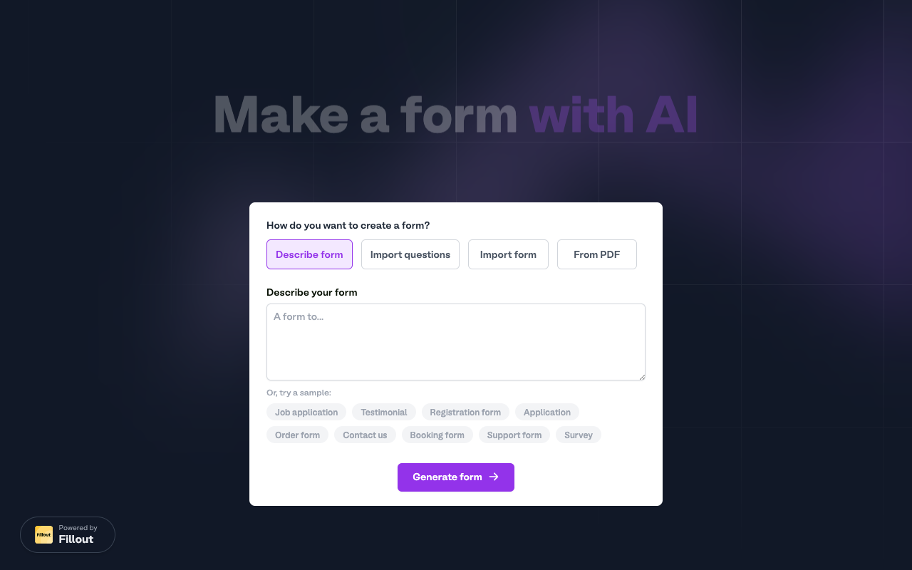 AI 表单构建器 - 将任何文本、PDF 或文档转换为在线表单 人工智能 表单构建