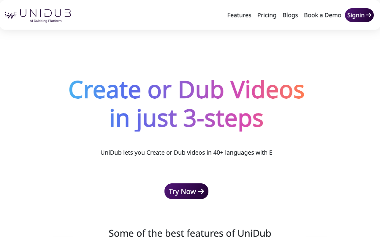 UniDub.co - 多语种 AI 配音平台，在 3 秒内克隆声音