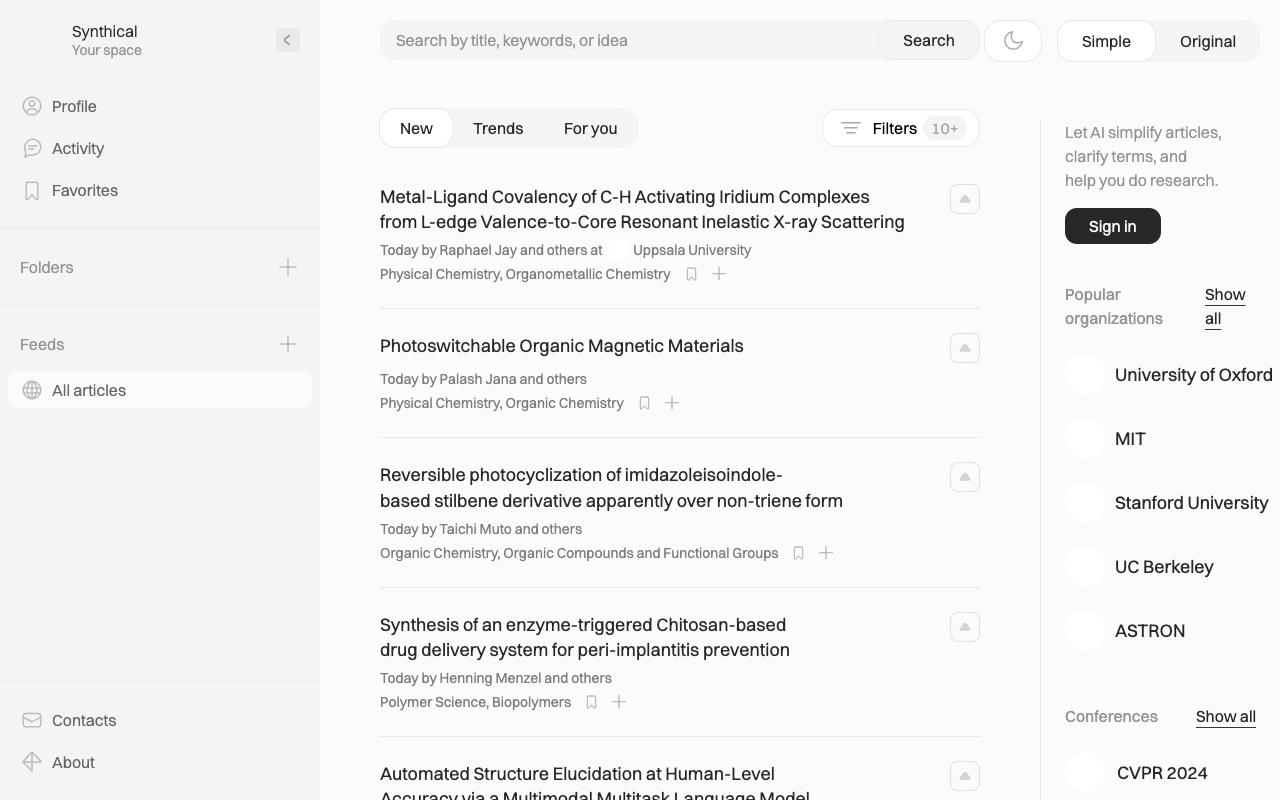 Synthical: 科学，简化 - 用我们的人工智能发现、学习和分享研究