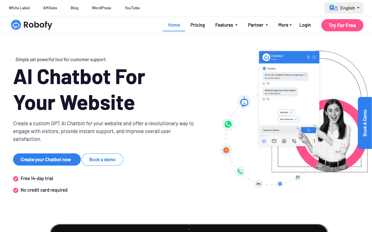 Robofy AI Chatbot - 强大的网站智能机器人