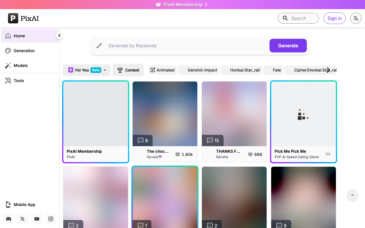 PixAI - 免费的动漫人工智能艺术生成器 动漫 人工智能 艺术生成器