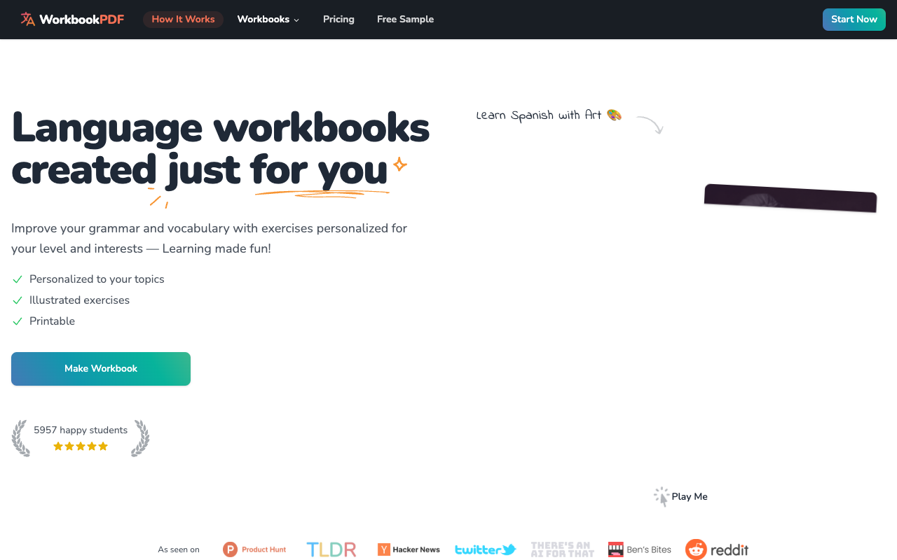 WorkbookPDF - 利用人工智能定制语言学习手册 人工智能 语言学习