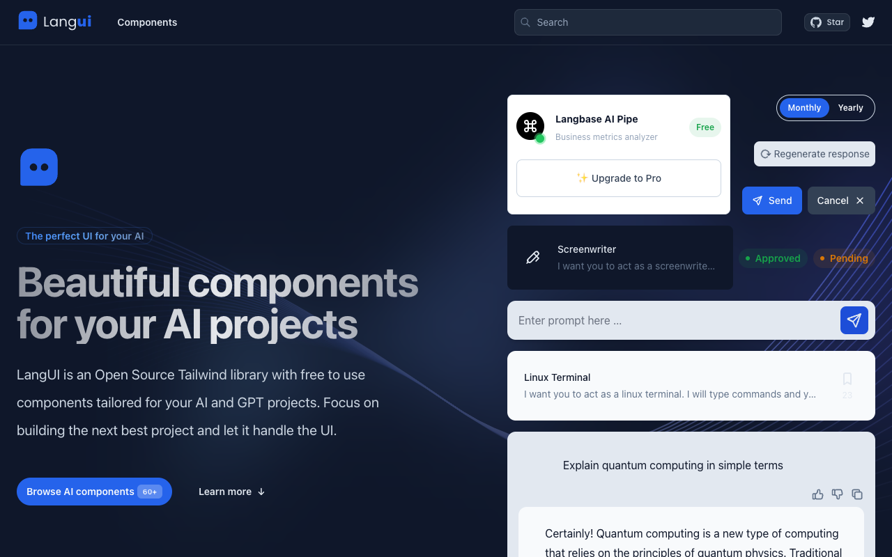 LangUI - 为您的 AI 项目量身定制的开源 UI 组件