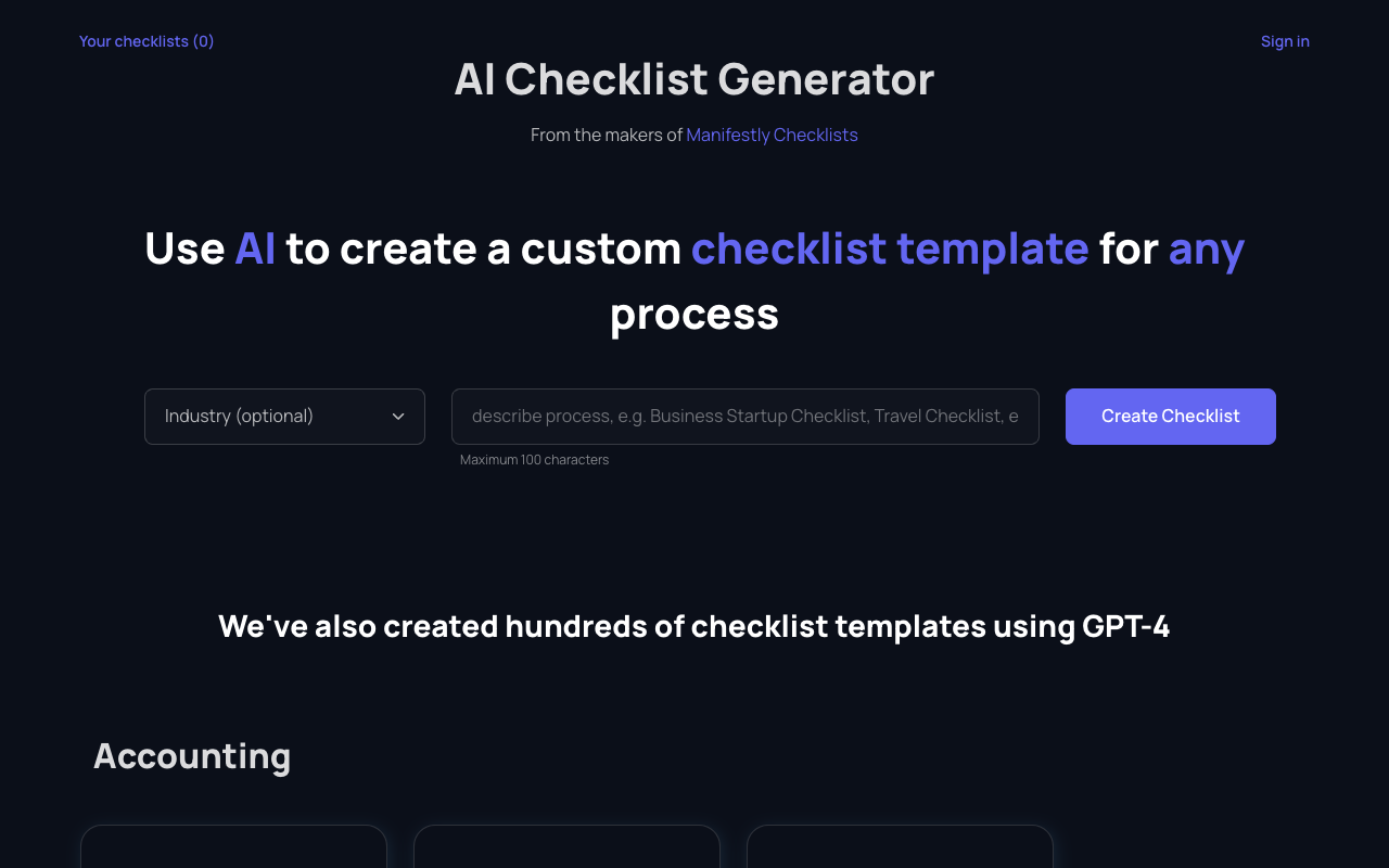 Checklist Generator - 革命性 AI 动态清单生成工具 人工智能 工作流程