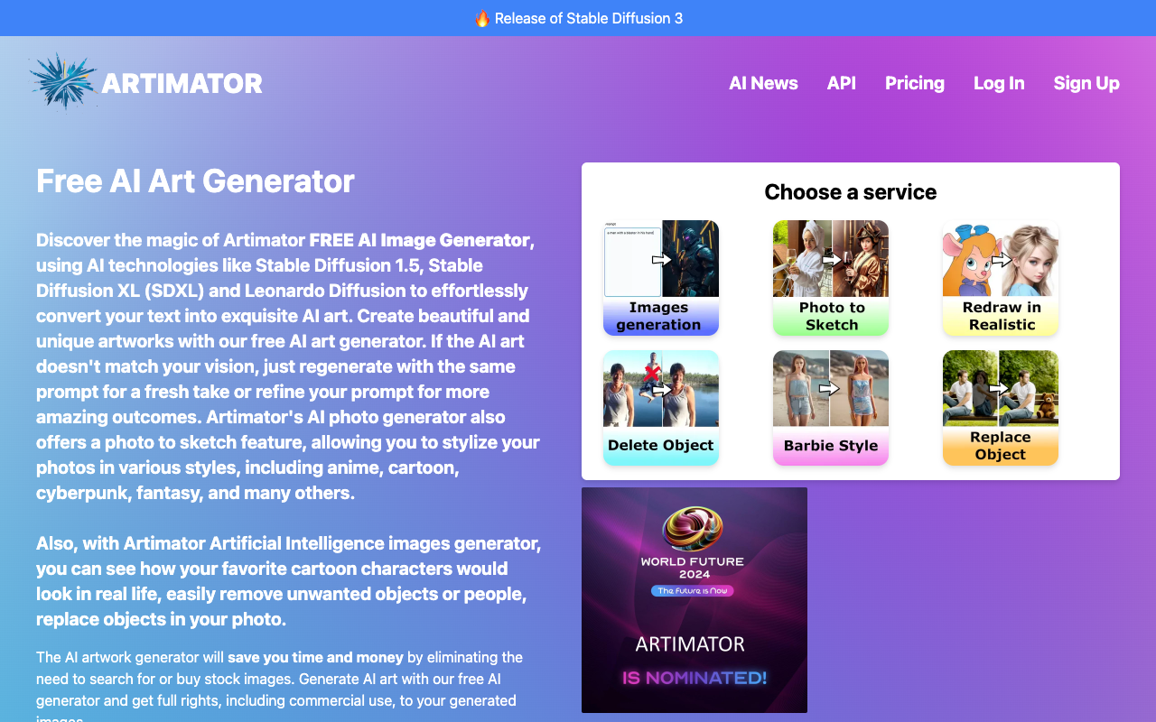 Artimator - 免费 AI 艺术生成器 人工智能 艺术生成