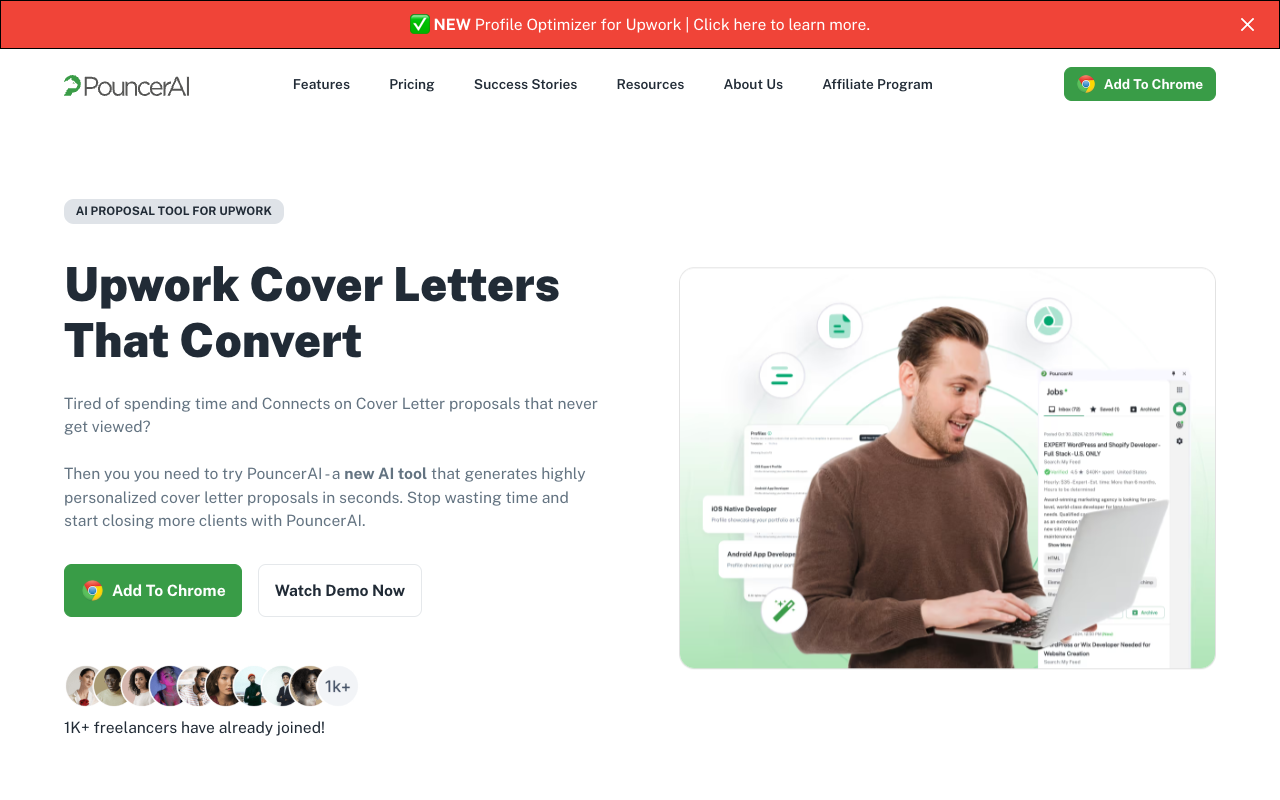 PouncerAI - 免费 AI 工具助您在 Upwork 获得更多工作