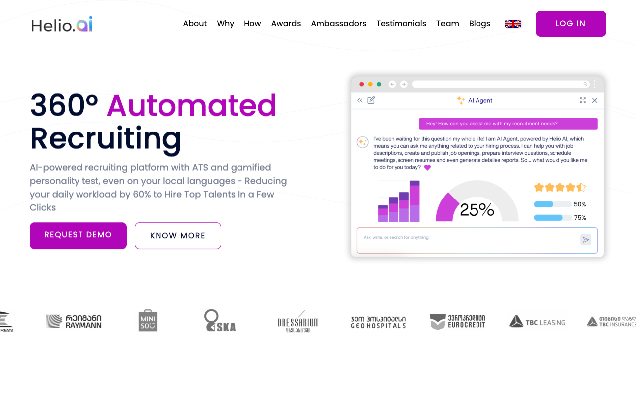 Helio.AI - 带有游戏化候选人分析的招聘软件