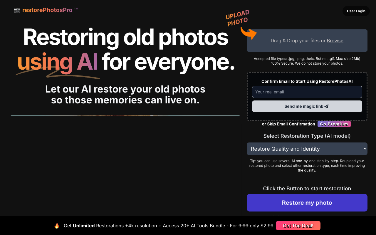 restorePhotos.Pro AI - 利用 AI 为每个人恢复老照片