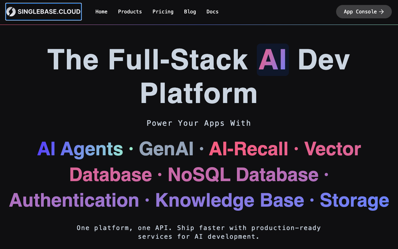 Singlebase.cloud - AI 动力低代码后端平台 人工智能 低代码