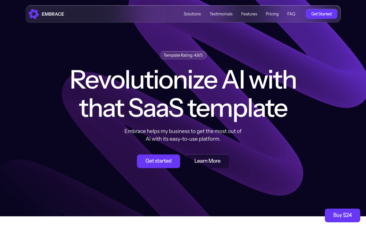 Embrace – AI SaaS 落地页模板 - 仅售 $24，启动您的初创公司 人工智能 SaaS