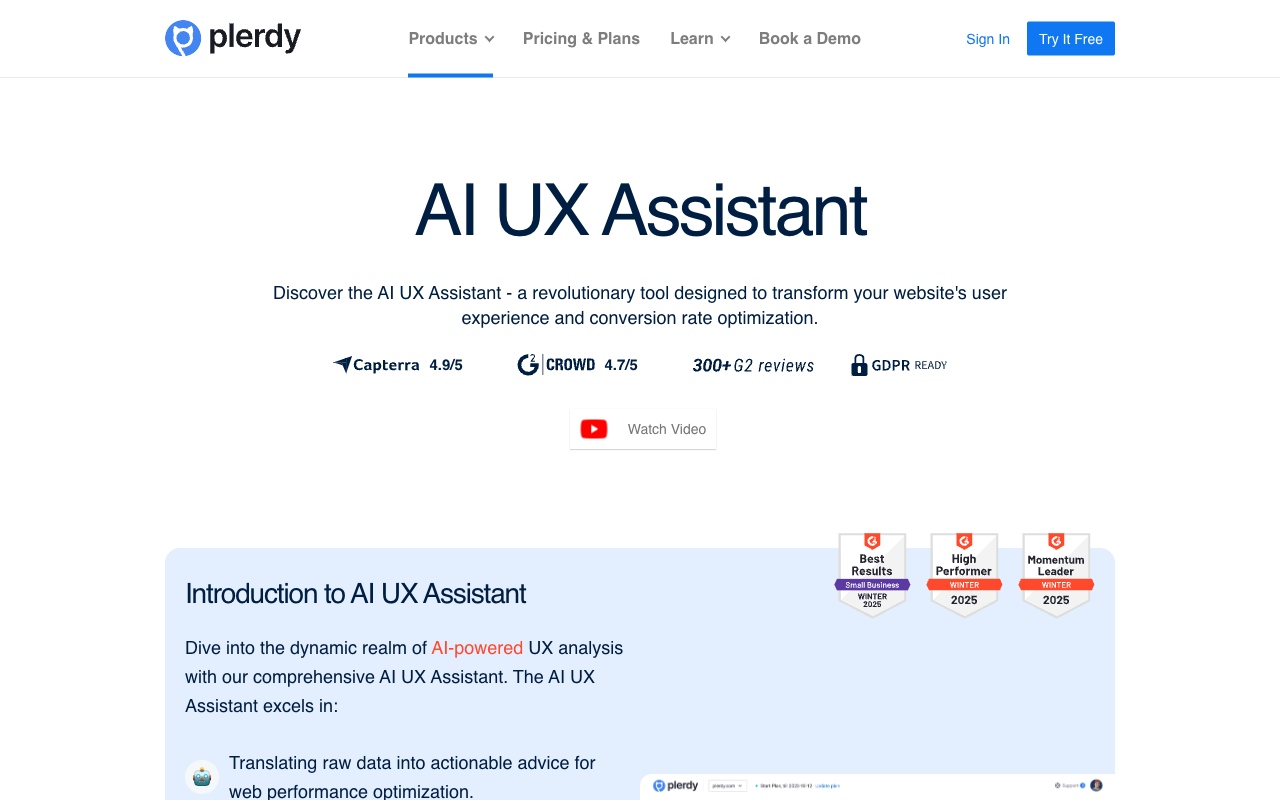 Plerdy AI UX Assistant - 网站用户体验分析和转化率优化的 AI 工具