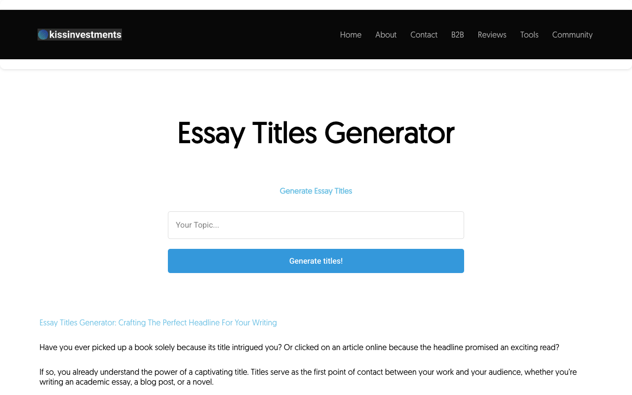 Essay Titles Generator - 打造完美的写作标题