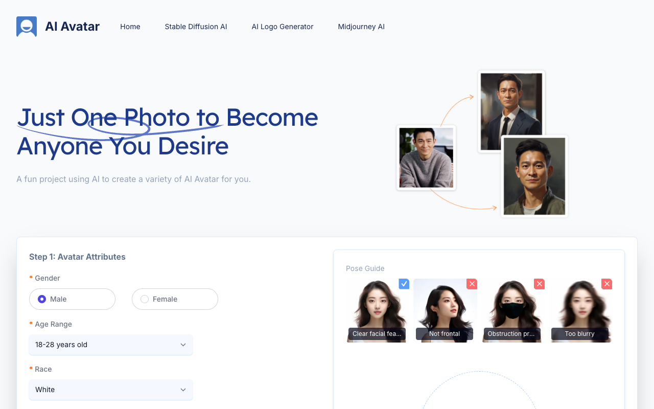 AI Avatar Generator - 基于先进 AI 技术的人工智能头像生成器