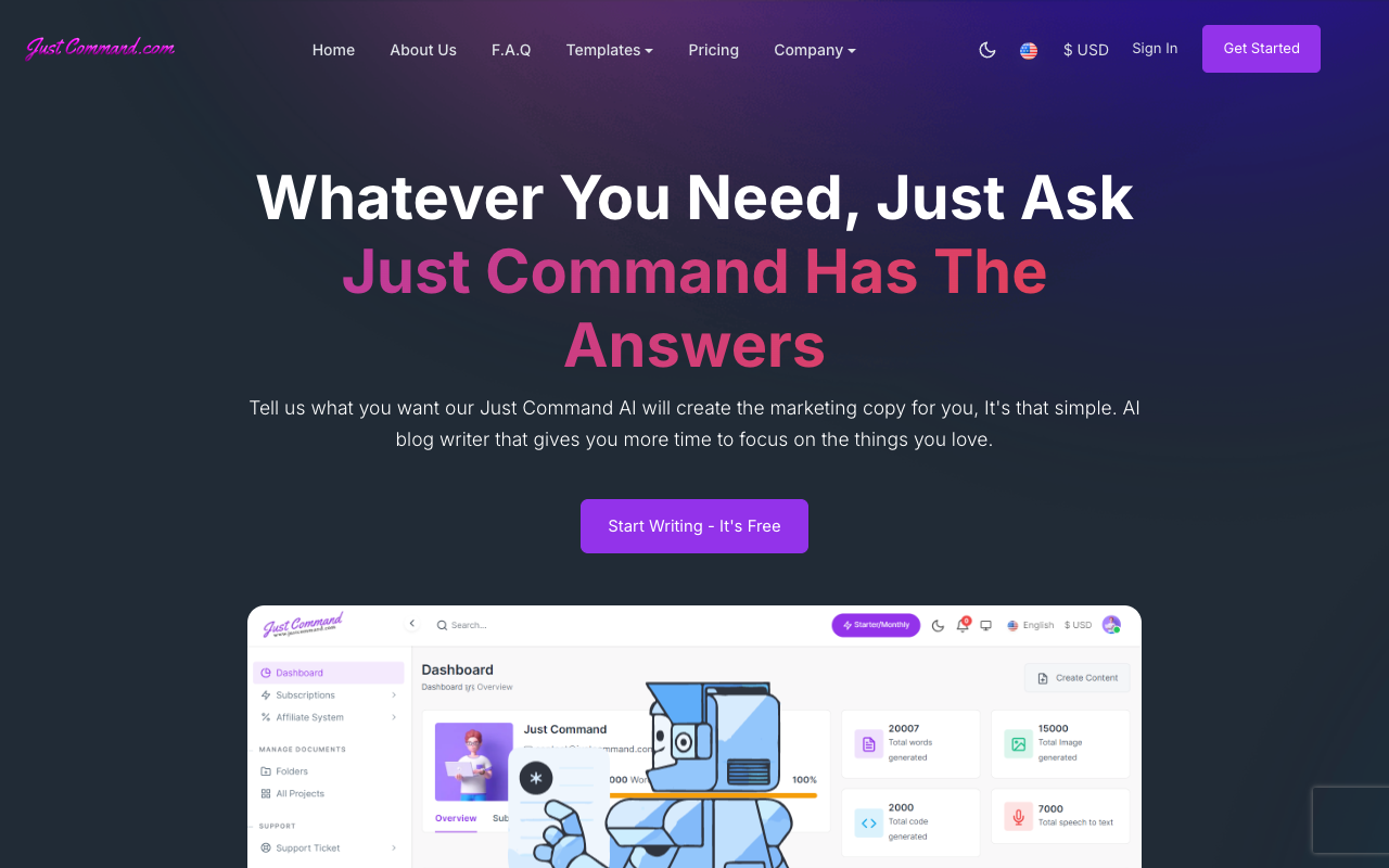Just Command AI - 一键搞定全能人工智能解决方案 人工智能 全能解决方案