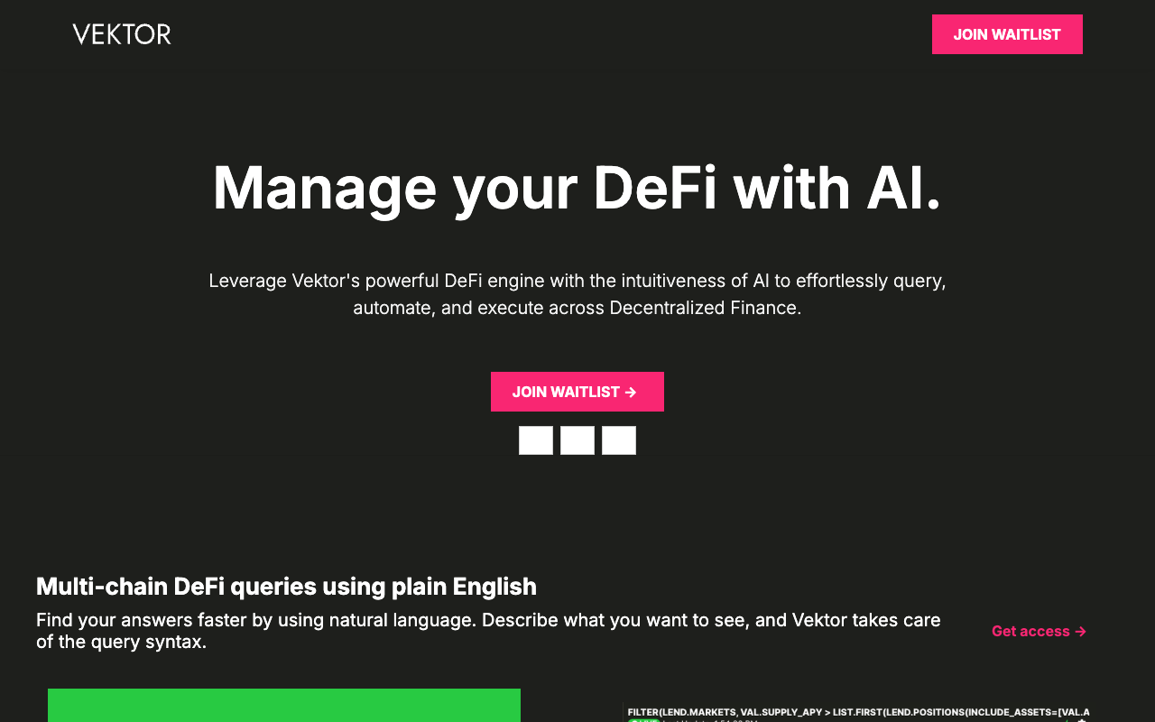Vektor AI - 用人工智能管理您的 DeFi 人工智能 DeFi