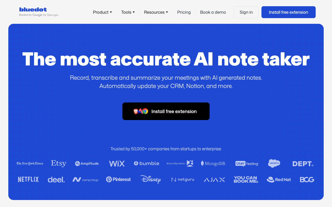 Bluedot - 用 AI 技术增强的 Google Meet 浏览器扩展