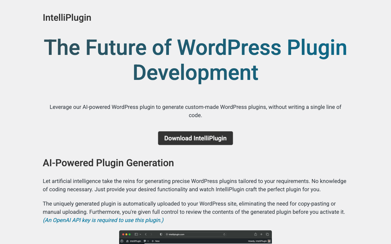IntelliPlugin - WordPress 插件开发的未来