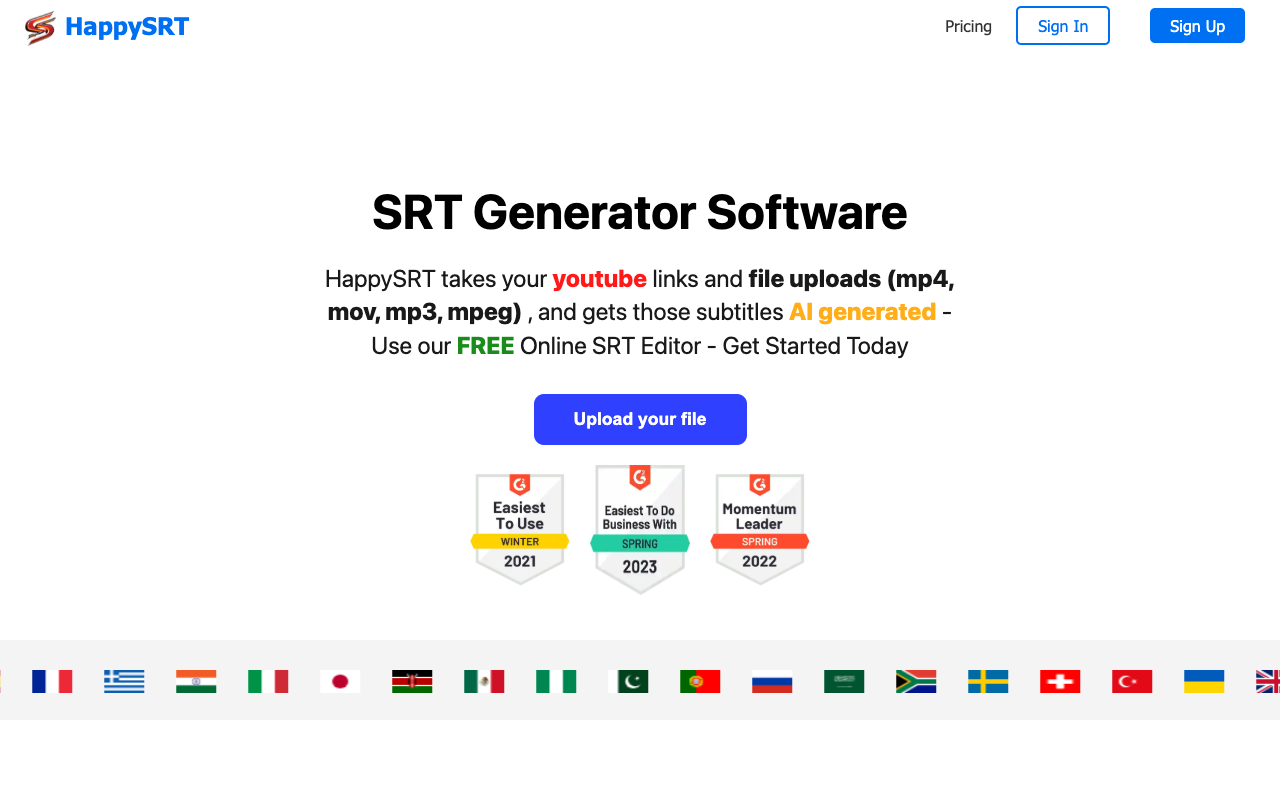HappySRT | AI 生成 SRT 字幕及编辑器