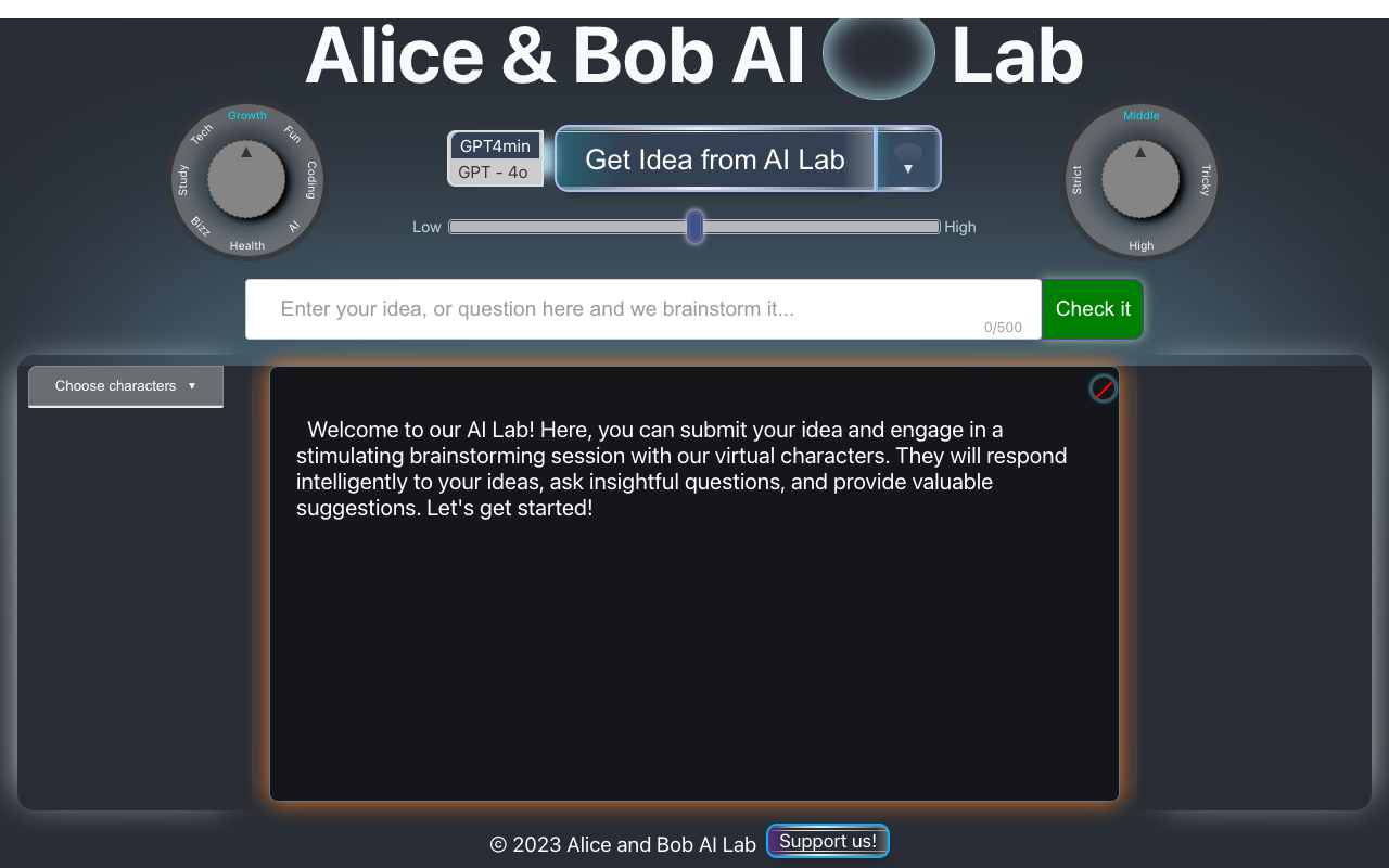 Alice 和 Bob 人工智能头脑风暴实验室 - AI 实验室讨论用户查询和自动生成的想法 人工智能 头脑风暴