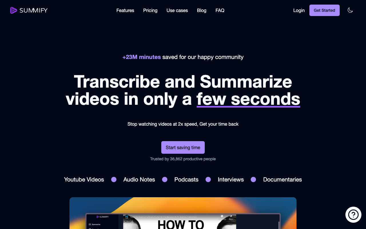 Summify - AI 强力 YouTube 视频摘要工具 人工智能 视频摘要