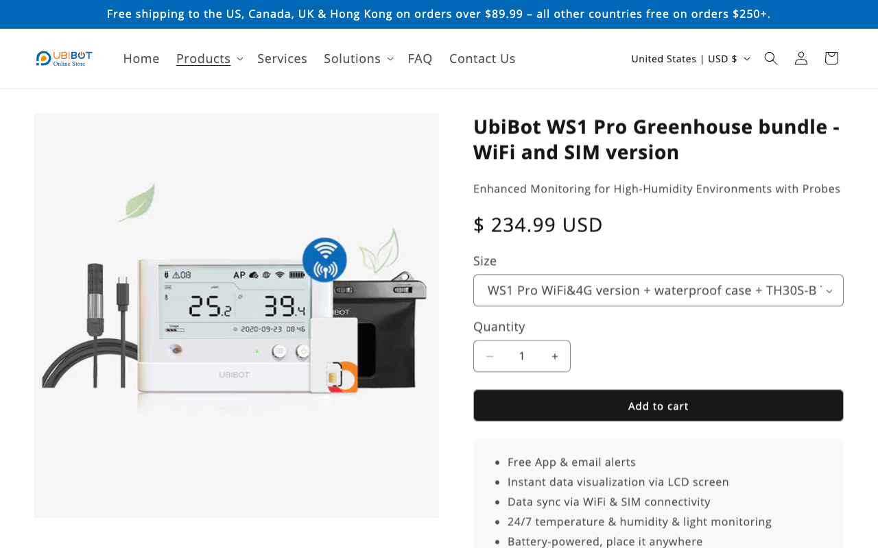 UbiBot WS1 Pro 温室套餐 - 户外数据传输无忧