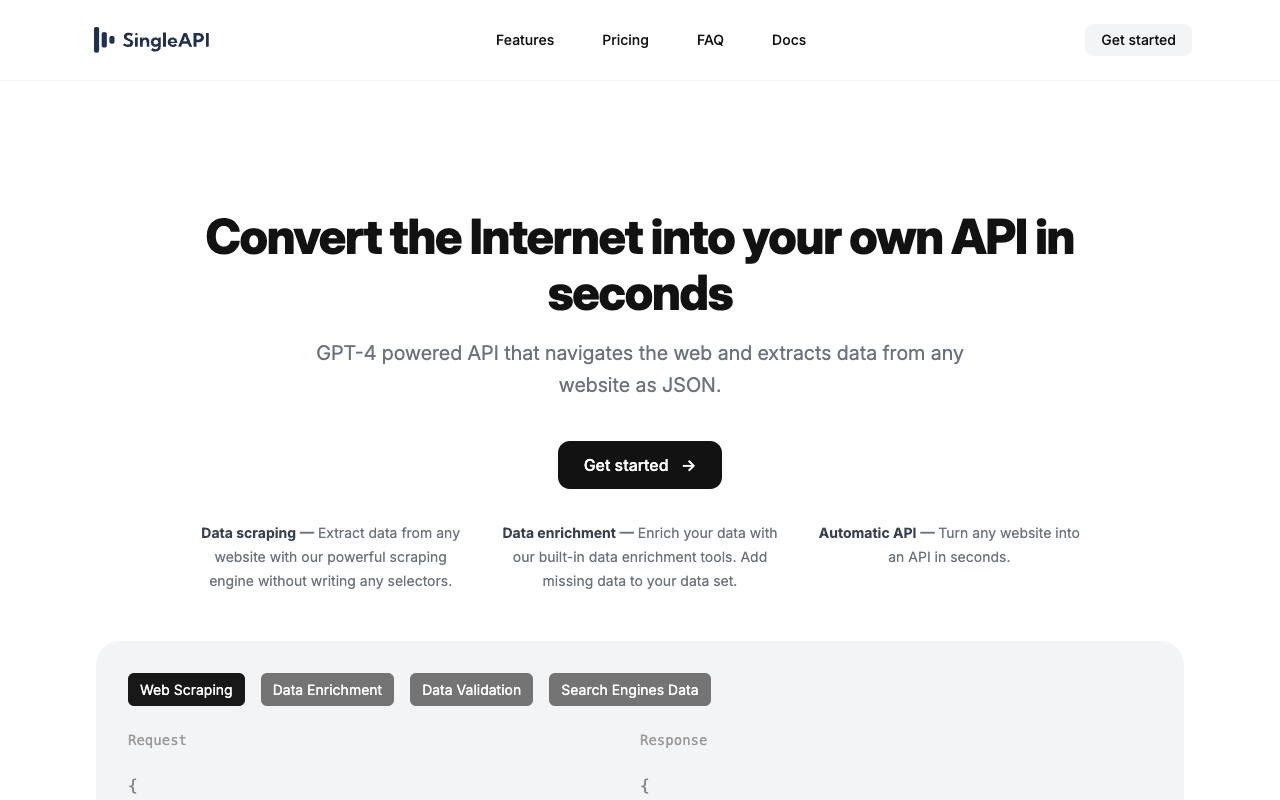 SingleAPI - 利用 GPT 将互联网转化为您自己的 API