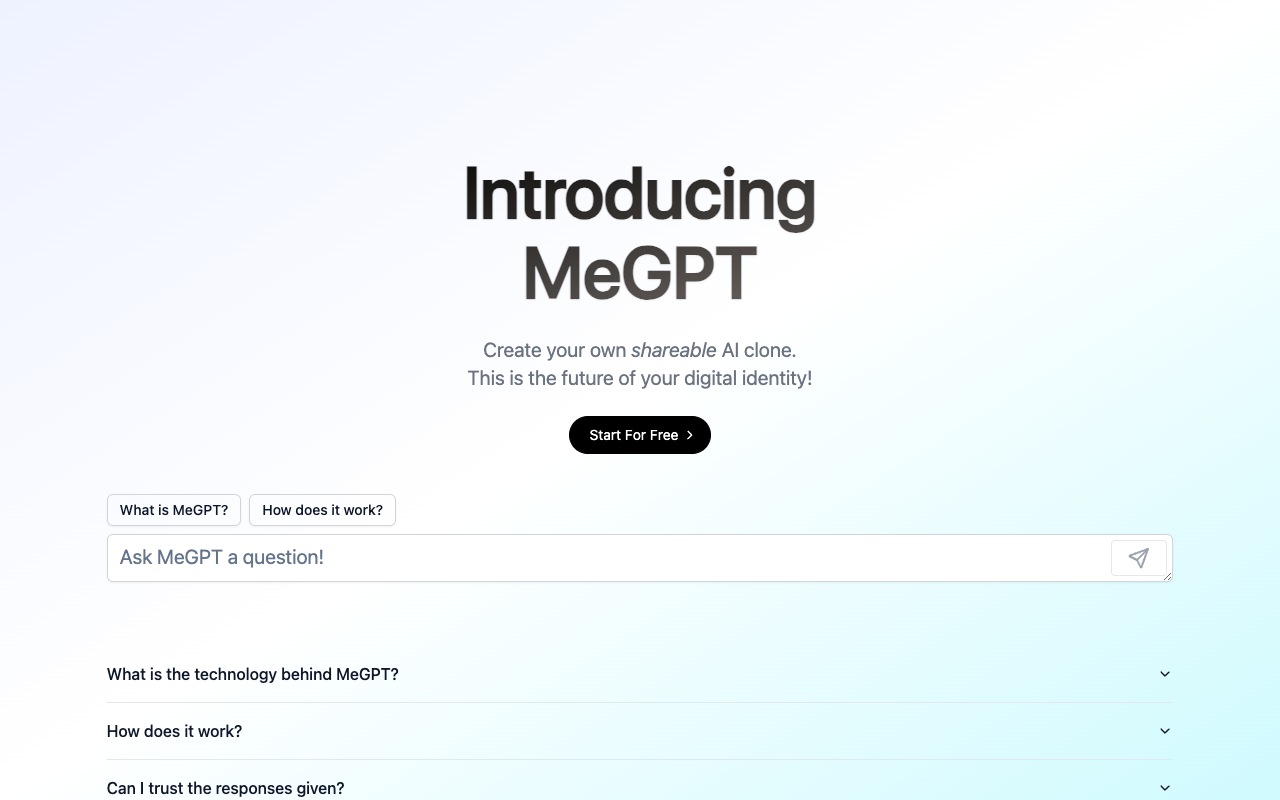 MeGPT - 创建您自己的可共享个人 AI 克隆