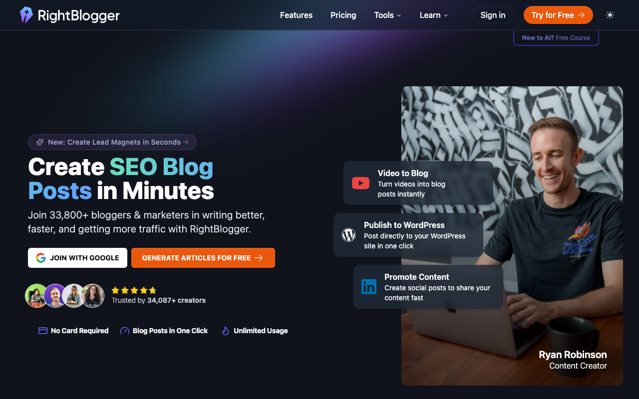 Right Blogger Review (RightBlogger.com) - 50+ AI 动力博客工具评测