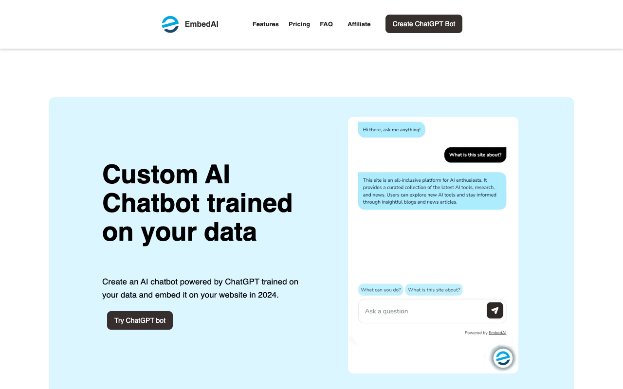 AI Demo my Website - 预览一个基于您的网站训练的 AI 聊天机器人 人工智能 网站