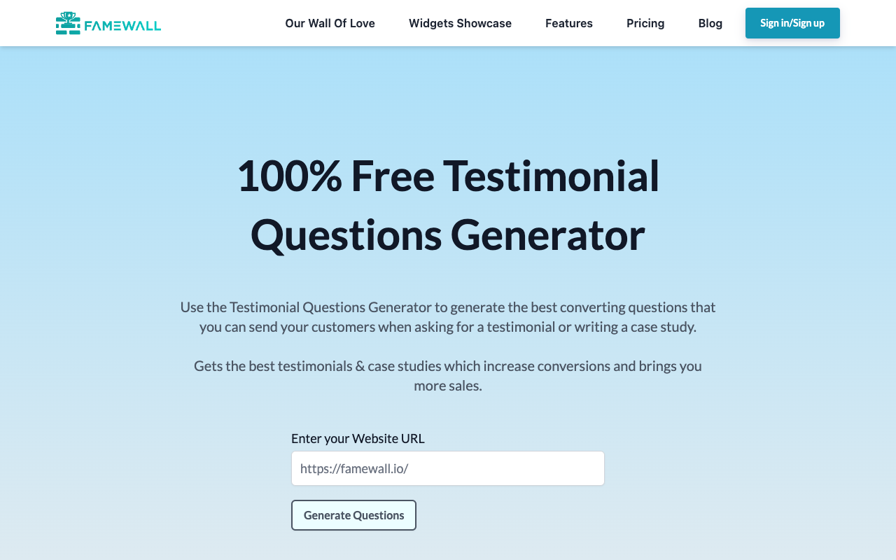 AI Testimonial Questions Generator - 生成客户好评问题