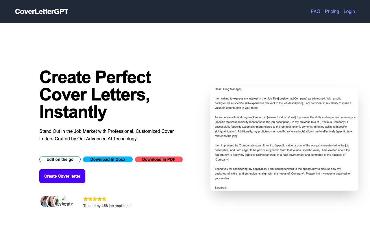 coverletter-gpt - 在几秒钟内创建专业的求职信