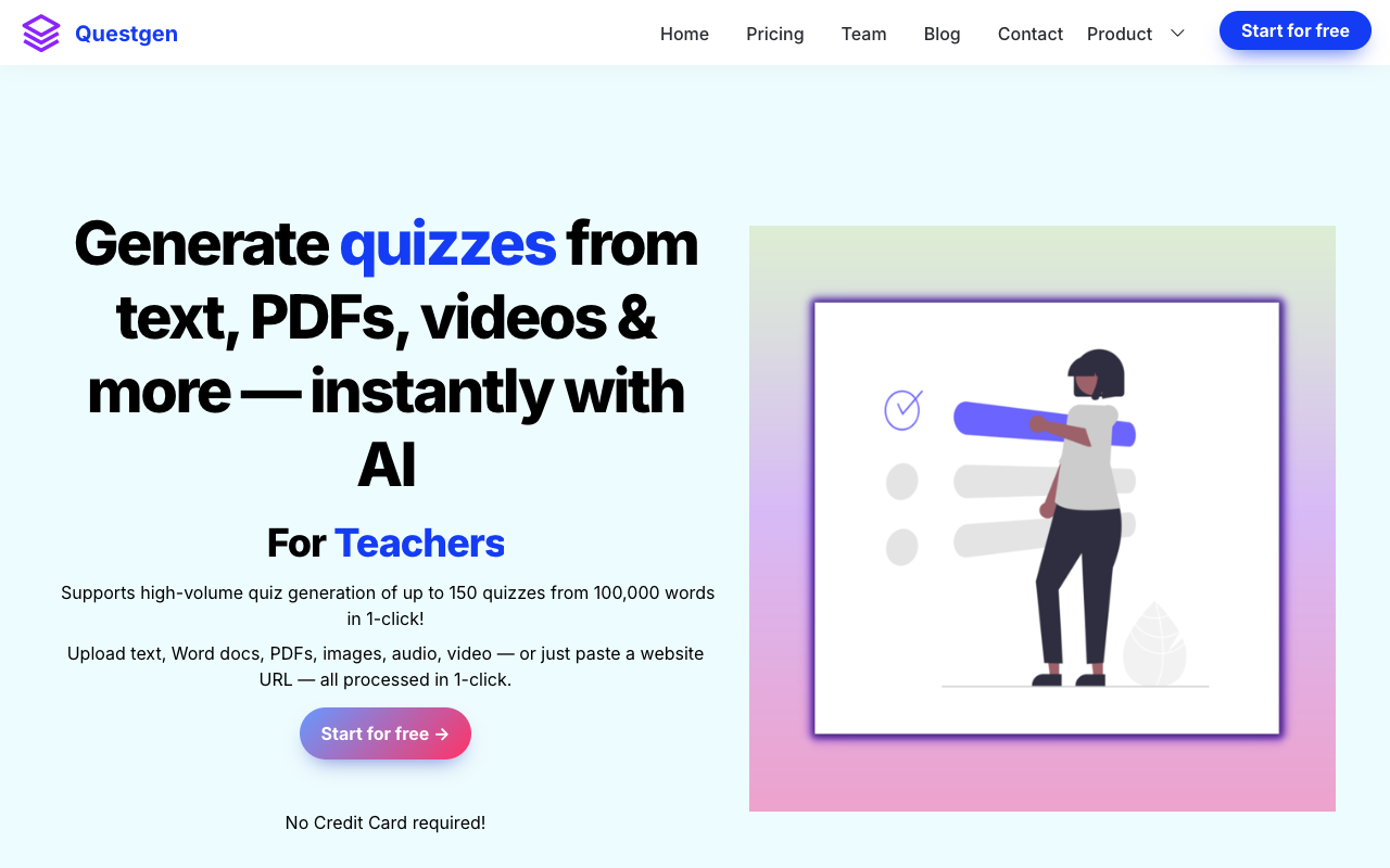 Questgen.ai - 使用 AI 一键生成任意文本的测验