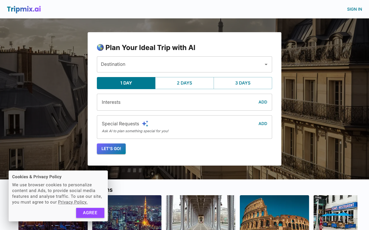 TripMix.ai - AI 旅行规划师 旅游 人工智能 个性化