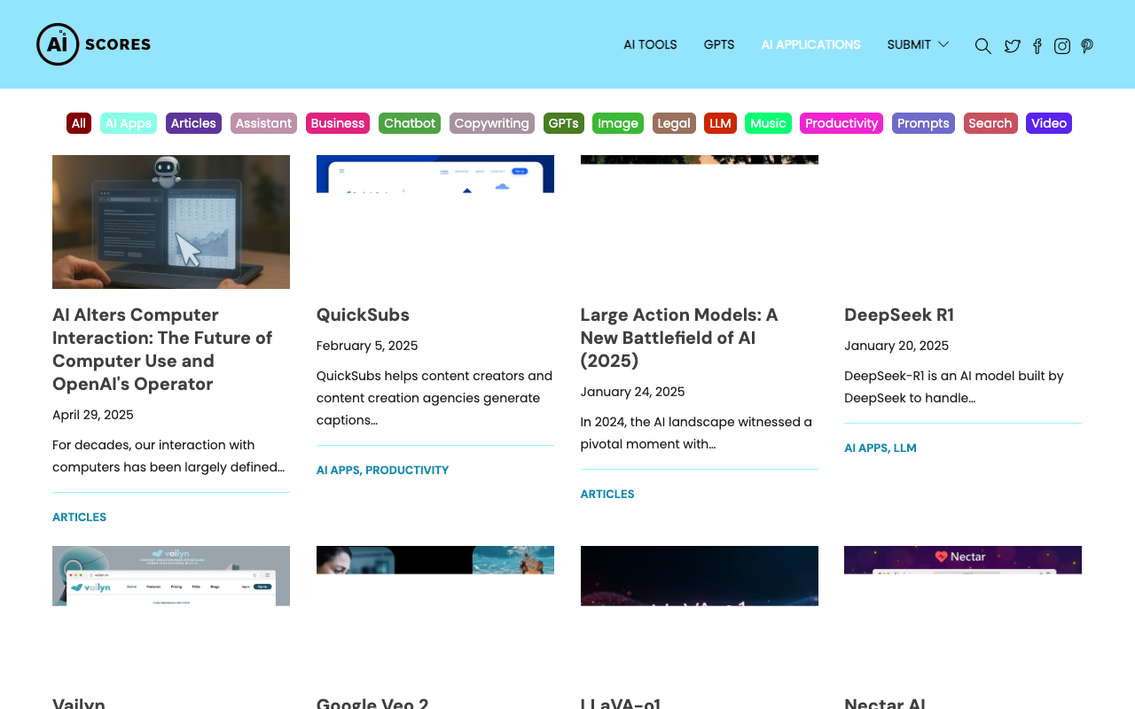 AI Scores · AI 工具目录 - 您的终极 AI 工具目录！（自 2016 年起） 人工智能 工具目录