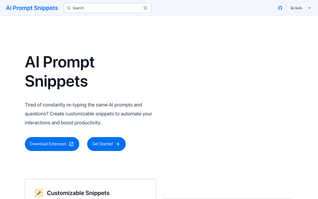 AI Prompt Snippets - 创建 AI 聊天提示片段的 Chrome 扩展