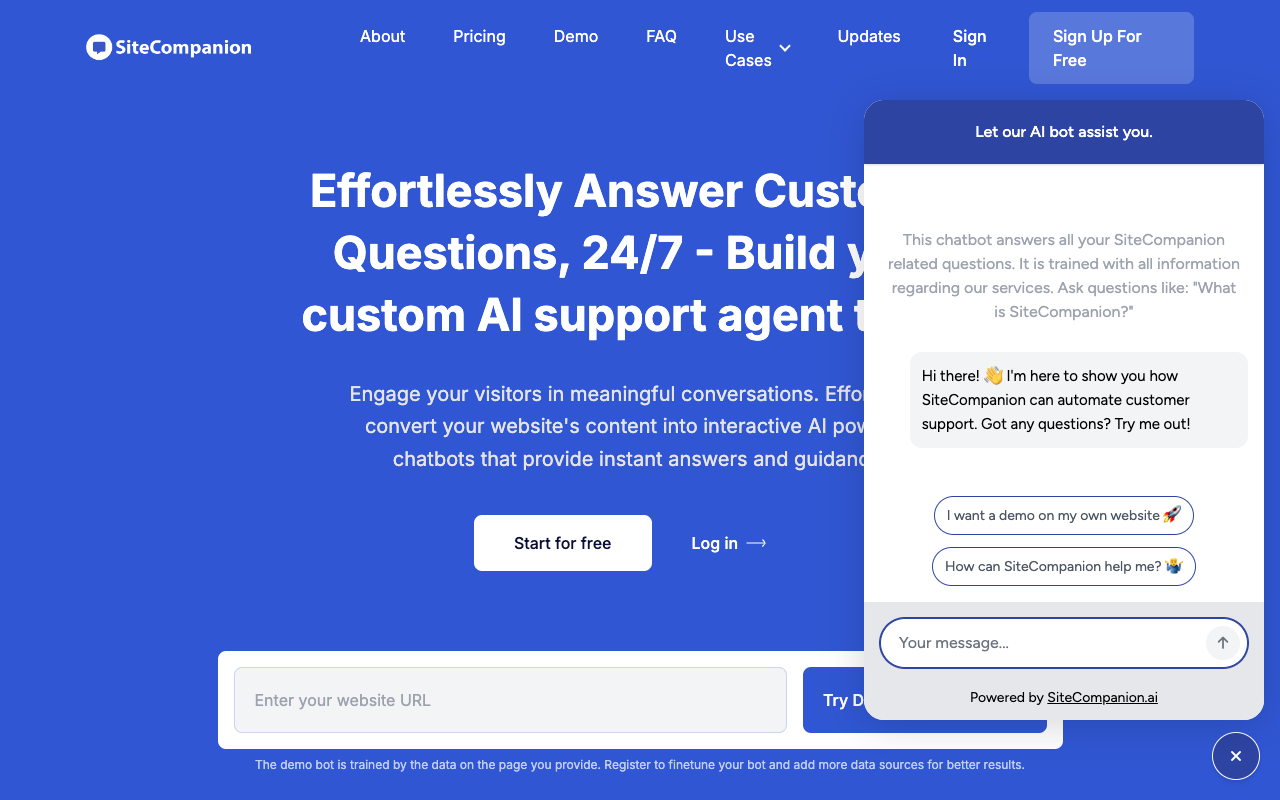 SiteCompanion - 为您的网站内容提供定制的 ChatGPT 聊天机器人