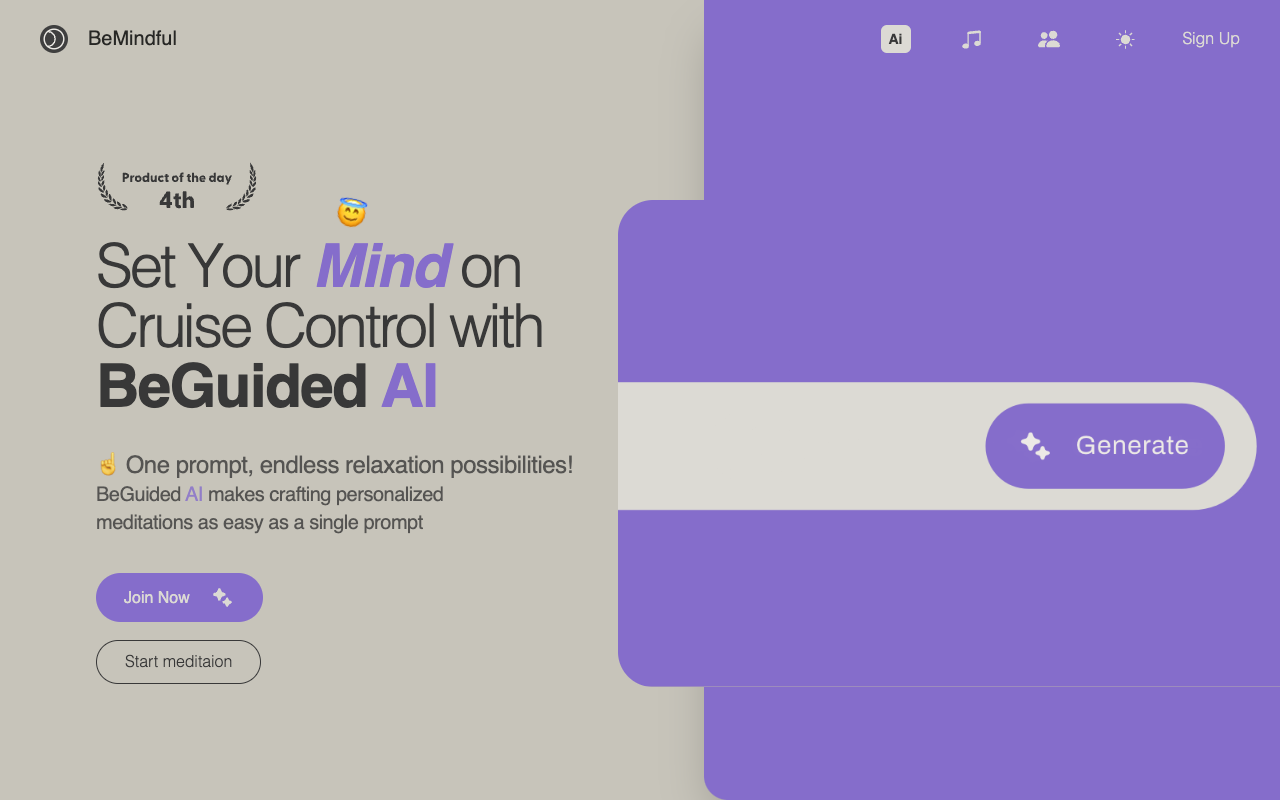 BeGuided AI - 使用单个提示创建个性化的引导冥想 冥想 人工智能