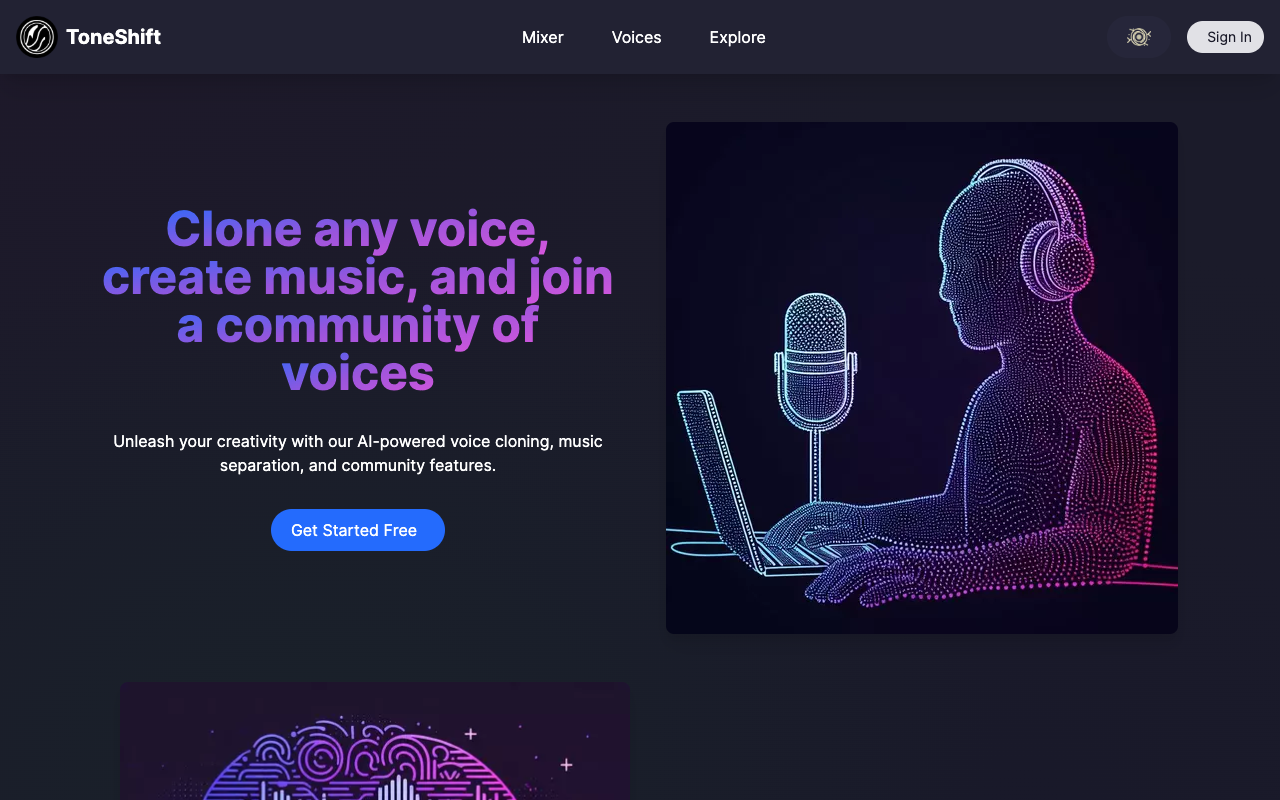 ToneShift - 克隆任何声音，创作音乐并加入声音社区 人工智能 声音克隆 音乐创作