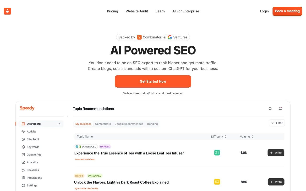 Speedy - AI 强力 SEO 瑞士军刀 人工智能 SEO