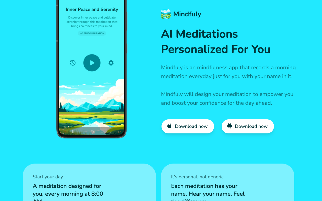 Mindfuly: 每天早上都有新的 AI 冥想，带有您的名字