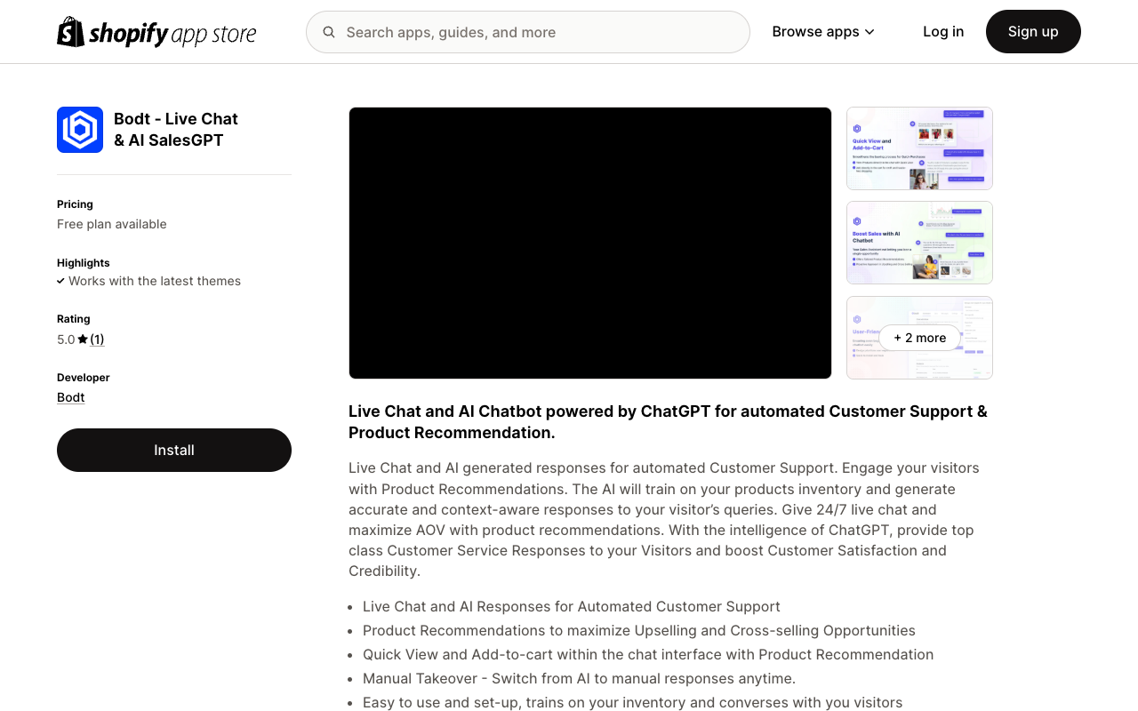 Bodt Shopify - Shopify 商店的销售和支持 AI 聊天机器人