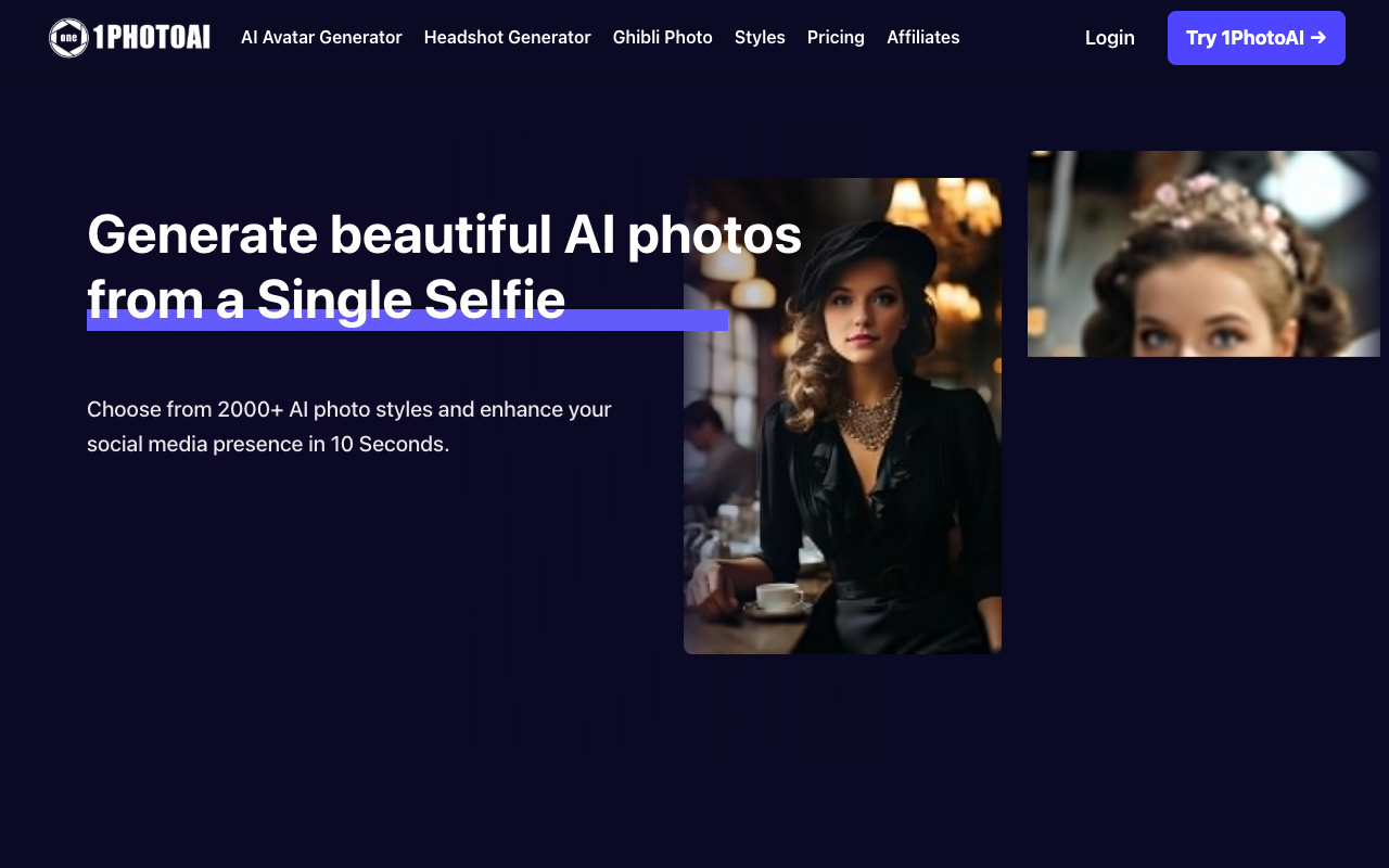 1PhotoAI - 10 秒内生成美丽的 AI 照片 人工智能 照片生成