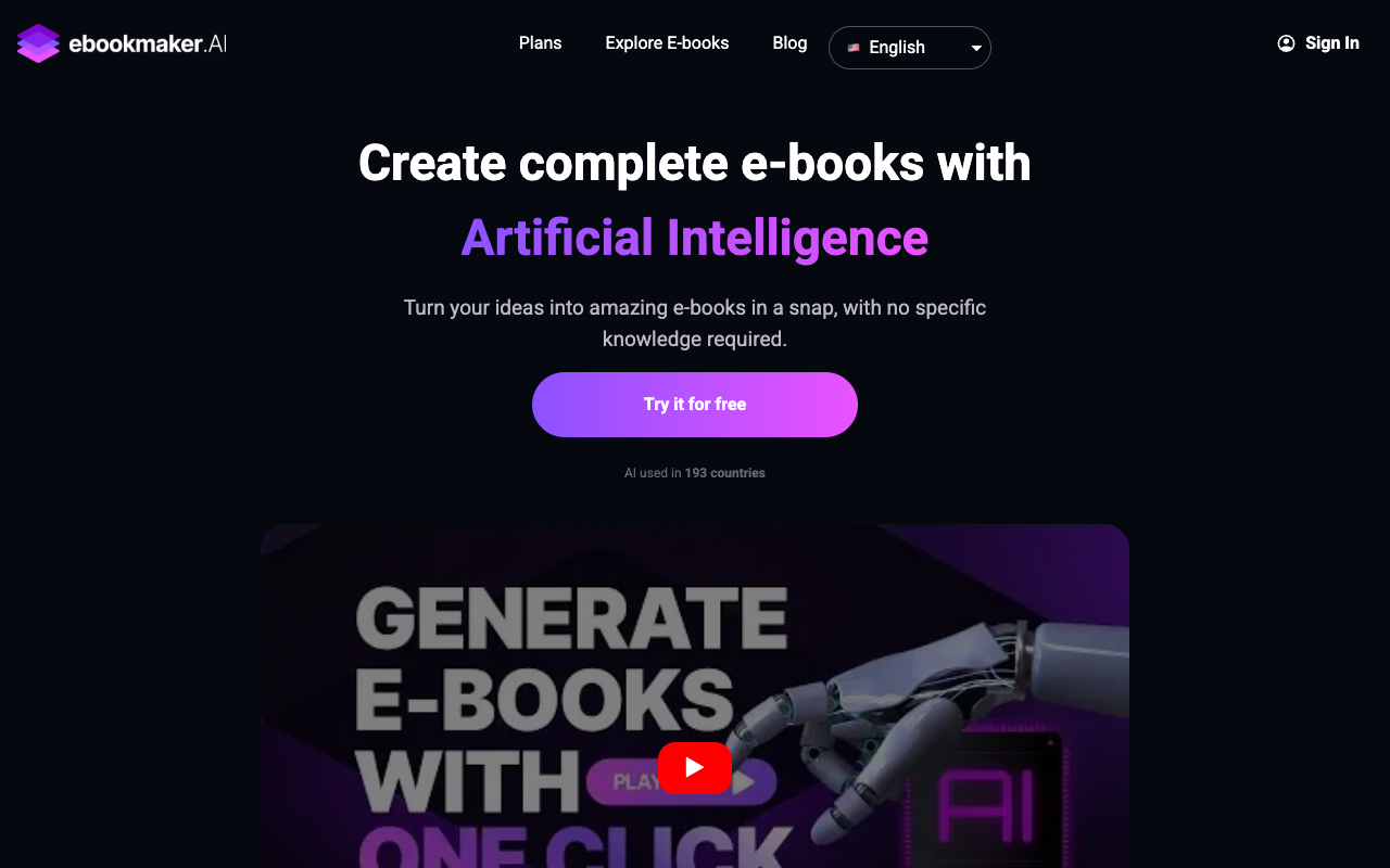 ebookmaker.ai - 使用人工智能一键将标题转换为电子书 人工智能 电子书制作