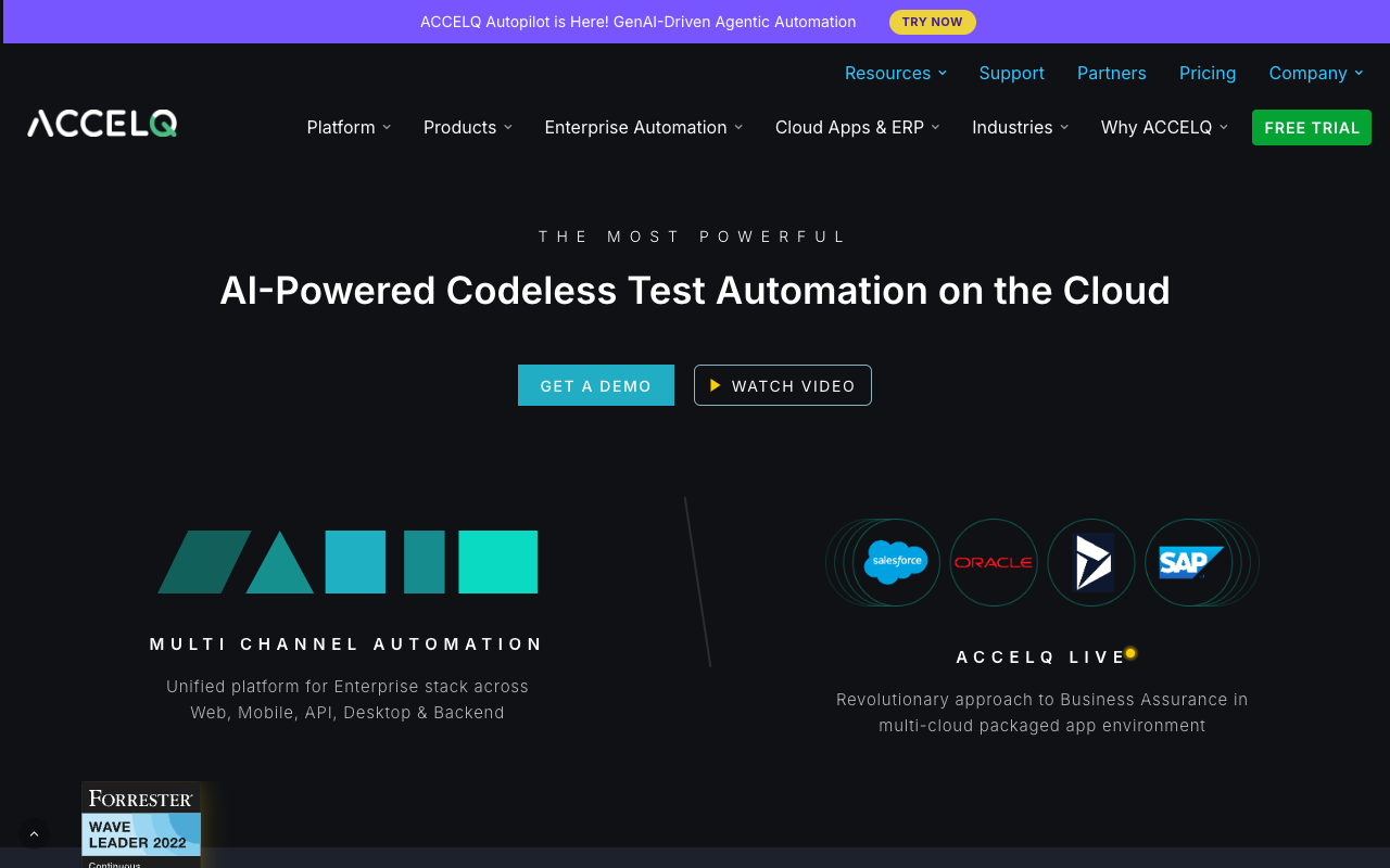 ACCELQ - 无代码 AI 测试自动化工具，适用于 Web、API、移动和桌面应用