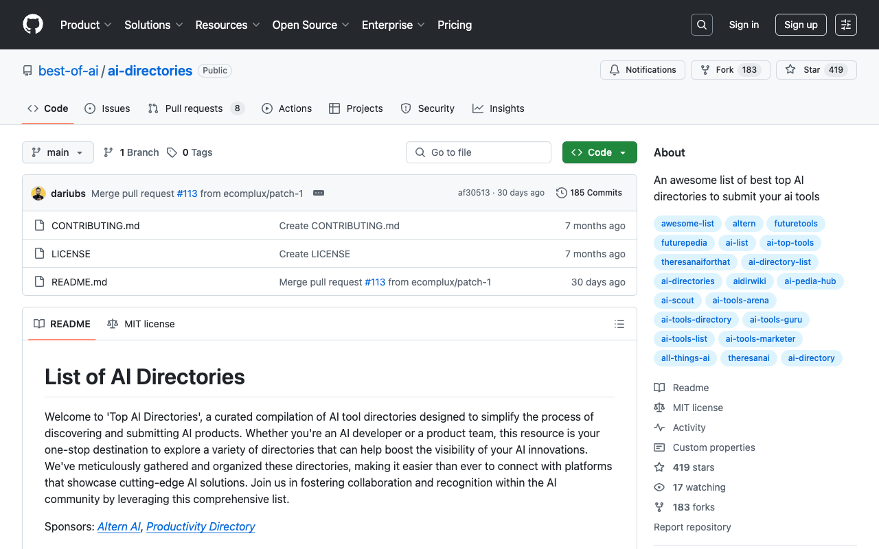 AI Directories - AI 初创公司的完整免费 AI 目录列表