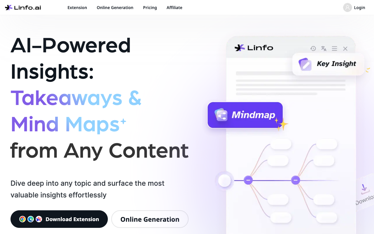 Linfo.ai - 改变您消费和利用内容的方式 内容提取 人工智能