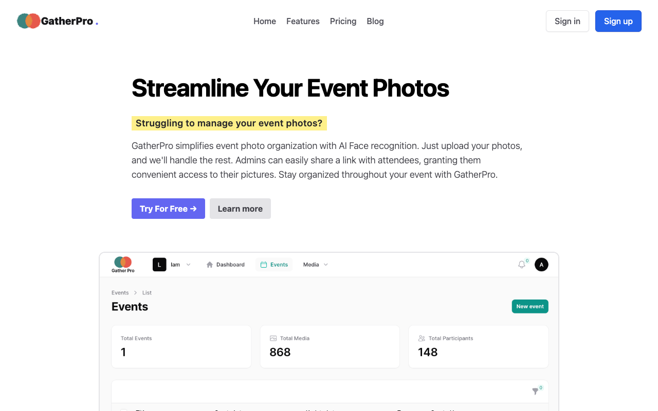 GatherPro.events - 通过人工智能革新活动照片管理 活动照片管理 人工智能