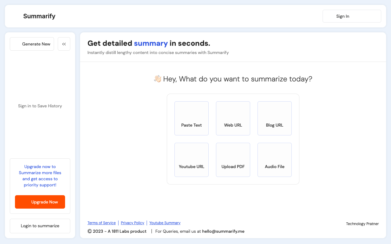 Summarify - 摘要 PDF、网页、YouTube 视频、博客等